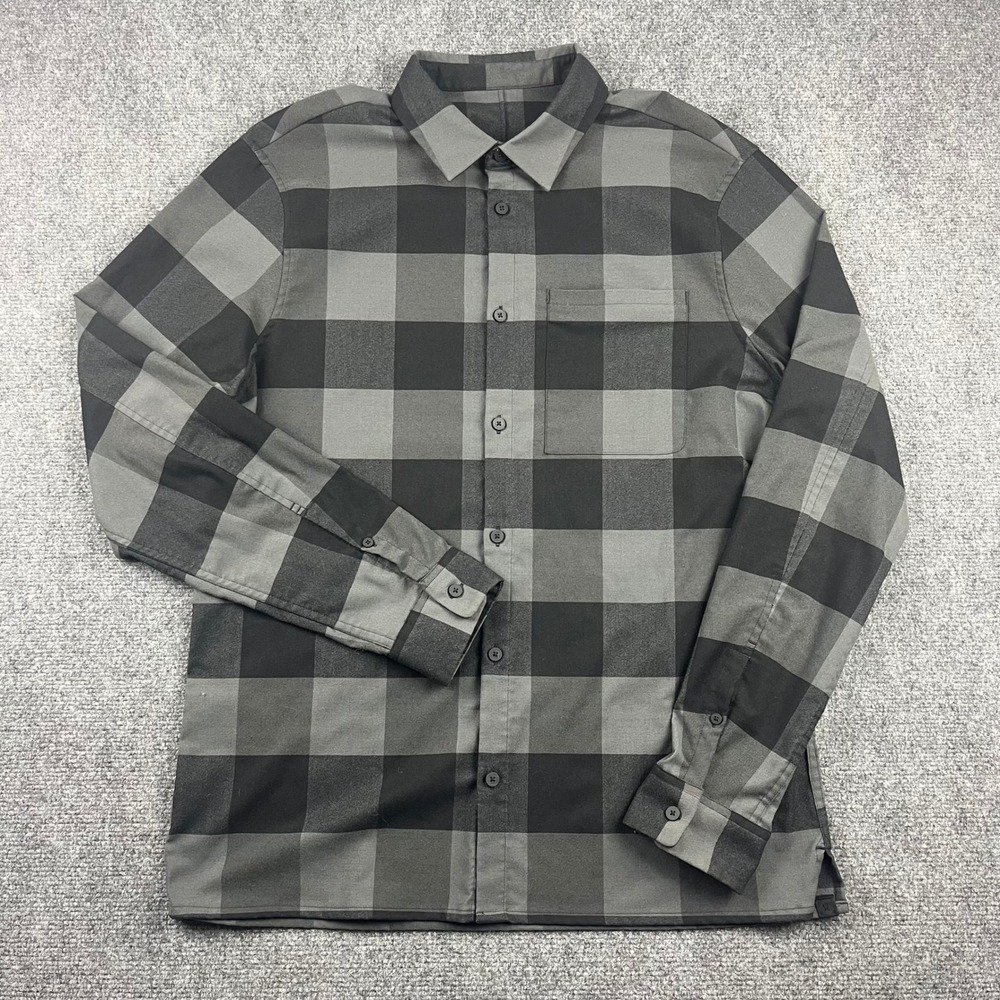 Lululemon Mason Peak Flannel Long Sleeve Shirt Mens Grey Black Buffalo Plaid L